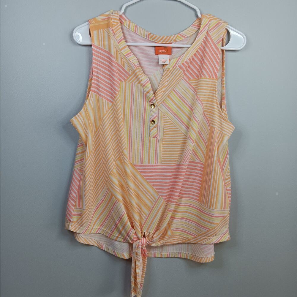 EUC Hearts of Palm Sleeveless Front Tie Striped Top Size L